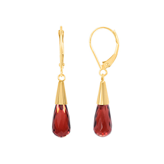 14k Garnet Drop with Cup Leverback Earring