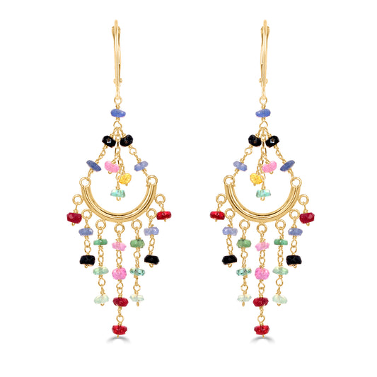 14k Multi Precious Stones Chandelier Leverback Earring