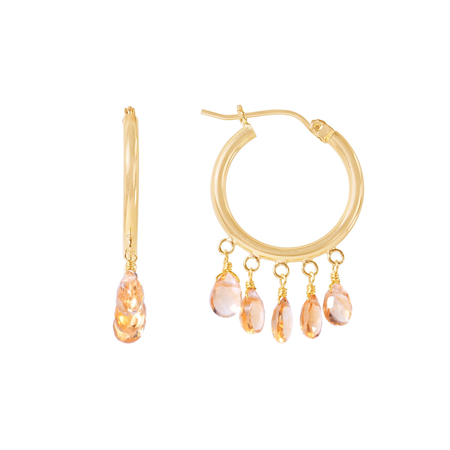 14k Citrine 5 Drop Hoop Earring