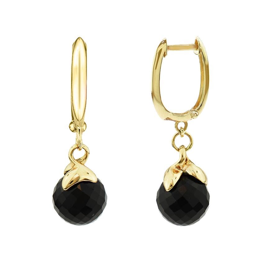 14k Black Onyx Faceted Rhodolite Hoop Earring freeshipping - Jewelmak Shop