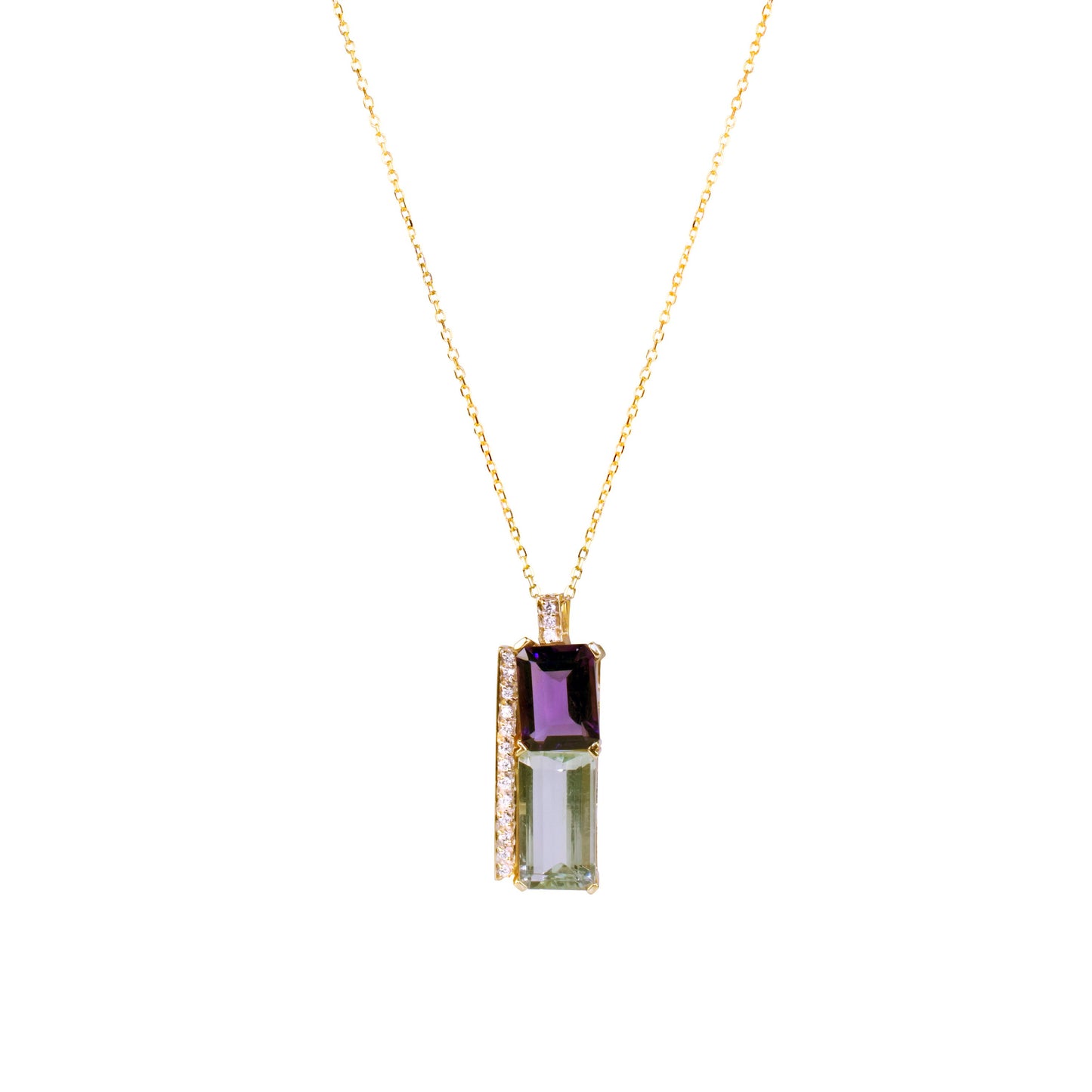 14k Amethyst Lemon Quartz Diamond Pendant Necklace