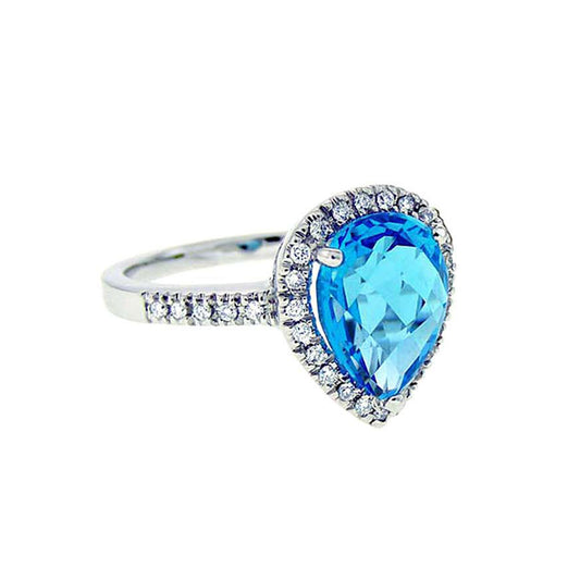 14k Yellow Gold Blue Topaz Diamond Ring- Size 7