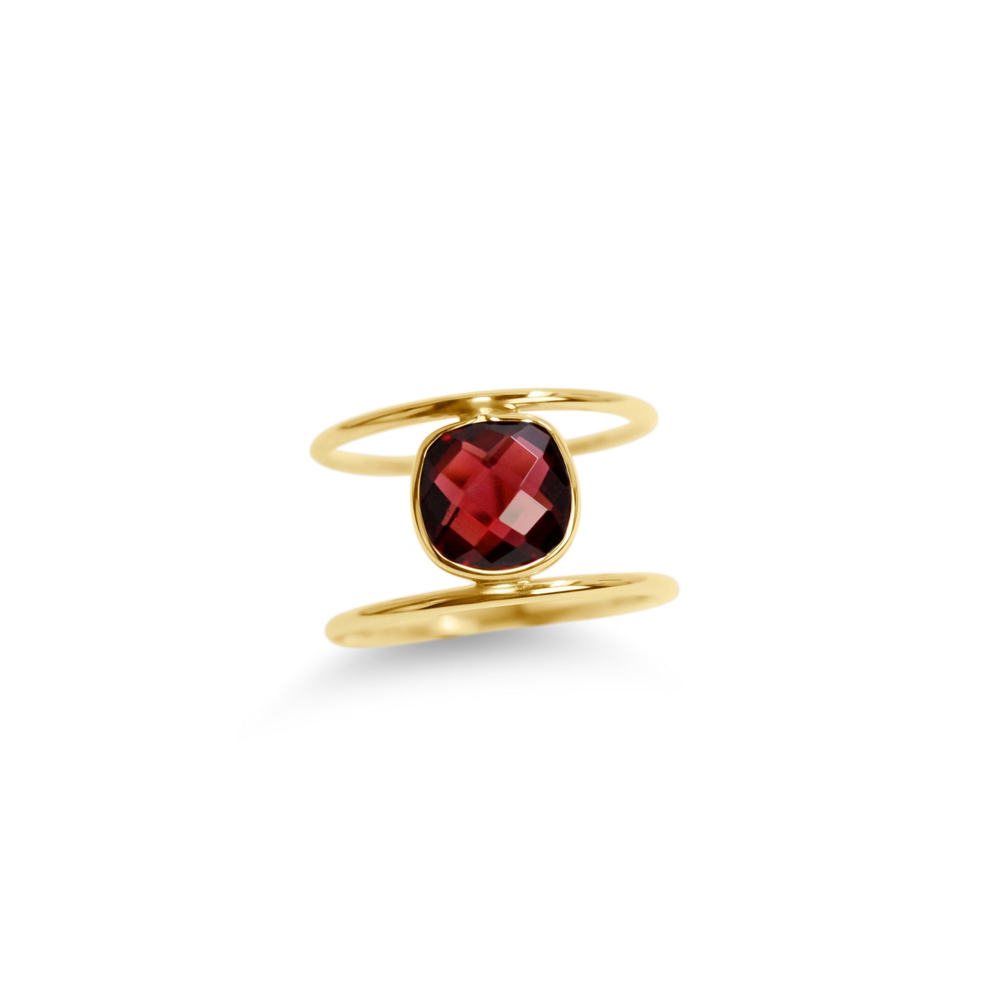 14k Faceted Garnet Square Bezel Ring - Size 7