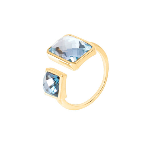 14k Sky and London Blue Topaz Open Ring