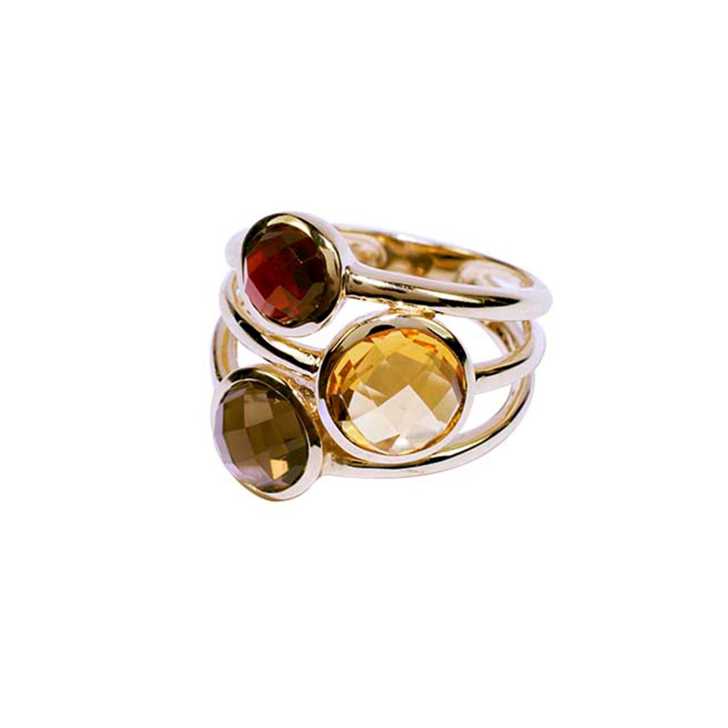 14k Garnet, Citrine, Smokey Quartz 3-Layer Ring freeshipping - Jewelmak Shop