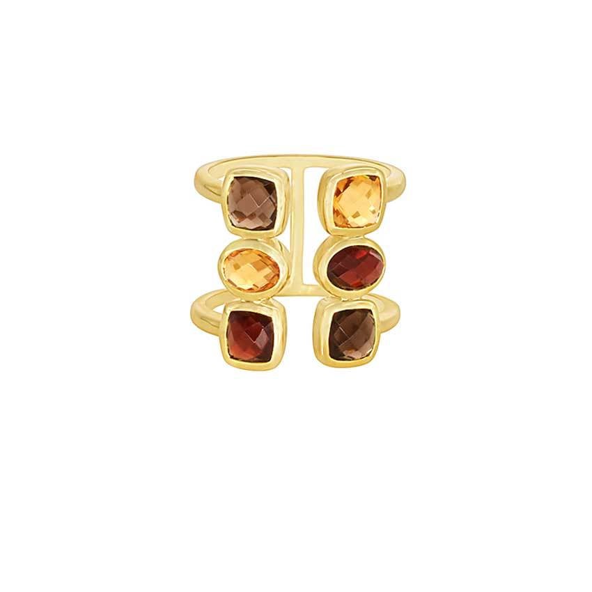 14k Smoky Quartz, Citrine, and Garnet Open Ring freeshipping - Jewelmak Shop