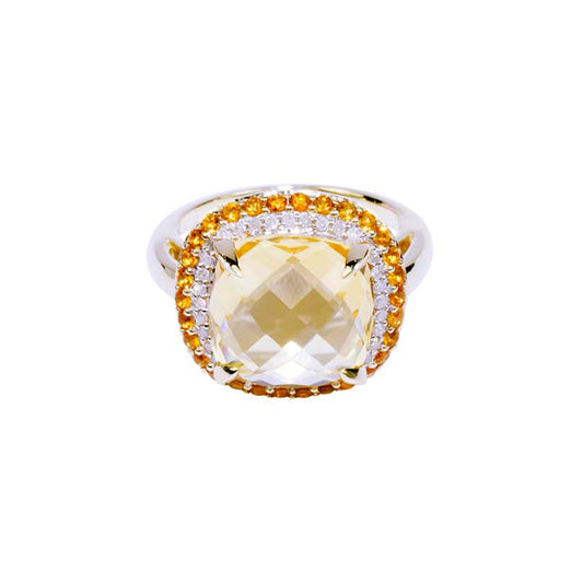 14k Citrine Diamond Cushion Shape Ring - Size 7