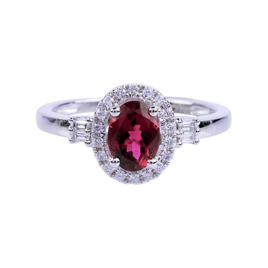 14k White Gold Pink Tourmaline Vs Diamond Ring - Size 7