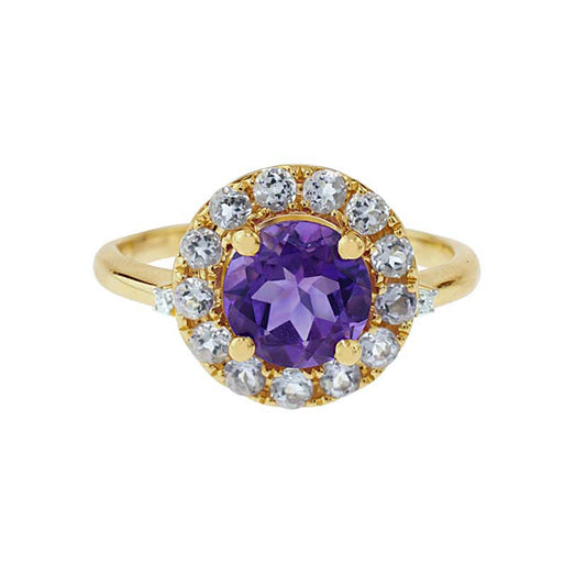 14k Purple/Pink Amethyst Diamond Ring - Size 7