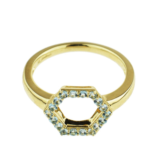 14k Blue Topaz Hollow Hexagon Centered Ring freeshipping - Jewelmak Shop