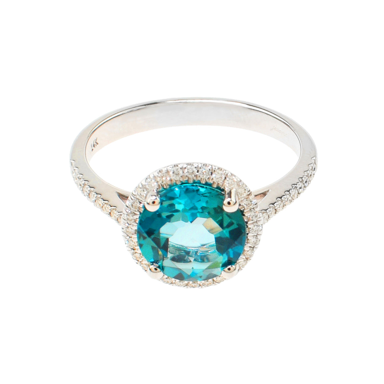 14k White Gold Swiss Blue Topaz Round Vs1 Diamond Ring freeshipping - Jewelmak Shop