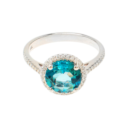 14k White Gold Swiss Blue Topaz Round Vs1 Diamond Ring freeshipping - Jewelmak Shop