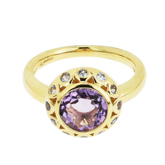 14k Amethyst & Tanzanite Round Centered Ring - Size 7