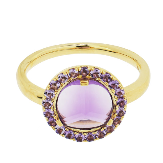 14k Amethyst 3D Cut Round Centered Ring - Size 7