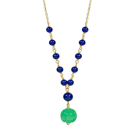 14k Lapis Green Jade Necklace 17" freeshipping - Jewelmak Shop