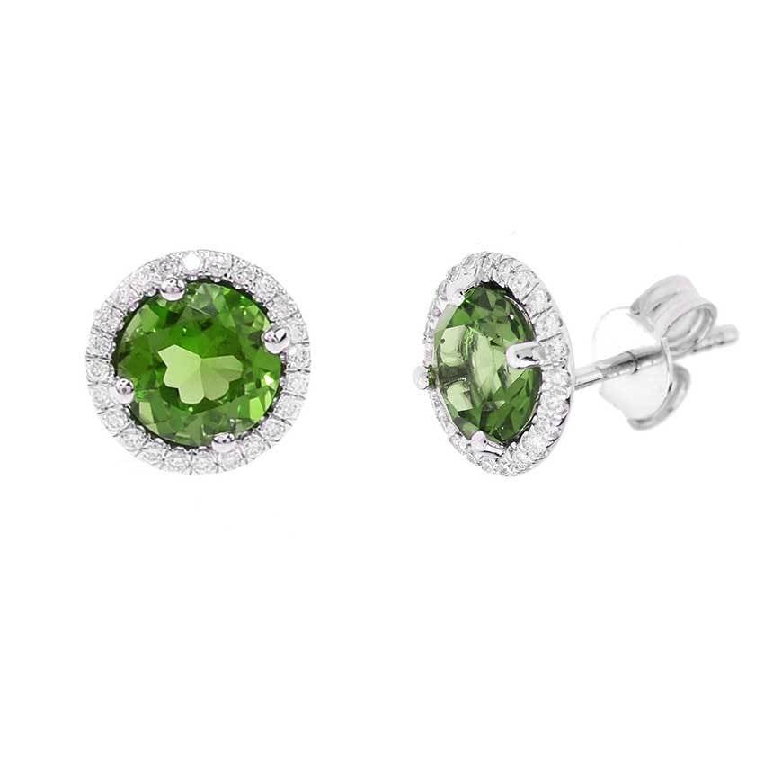 14k White Gold Peridot Round Vs Diamond Post Earrings freeshipping - Jewelmak Shop