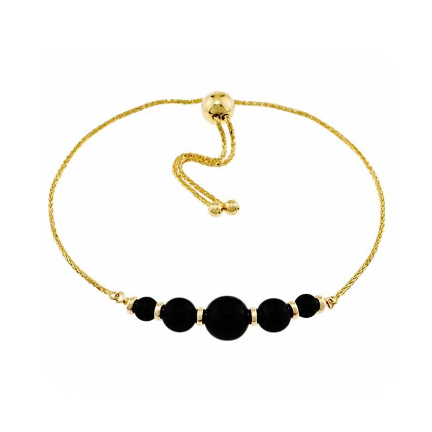 14k Black Onyx Adjustable Bracelet 9.75" freeshipping - Jewelmak Shop