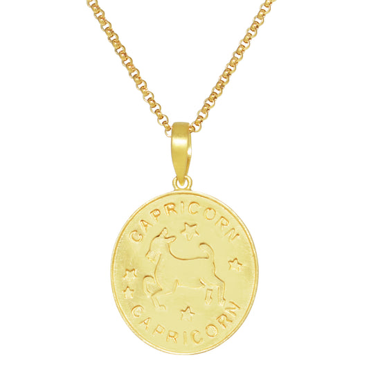 14k Plated Over Silver Zodiac Oval Pendant Necklace