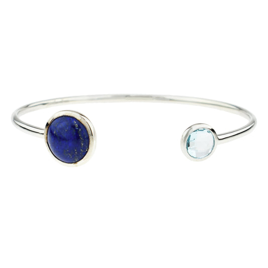 Sterling Silver Blue Topaz Lapis Open Bangle