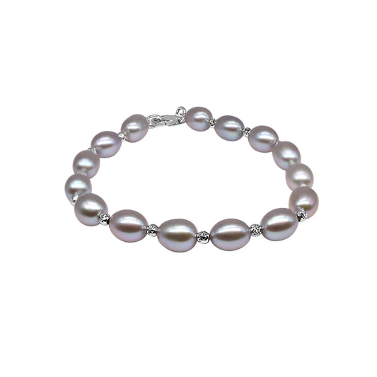 Sterling Silver Grey Pearl Bracelet 7.5" freeshipping - Jewelmak Shop