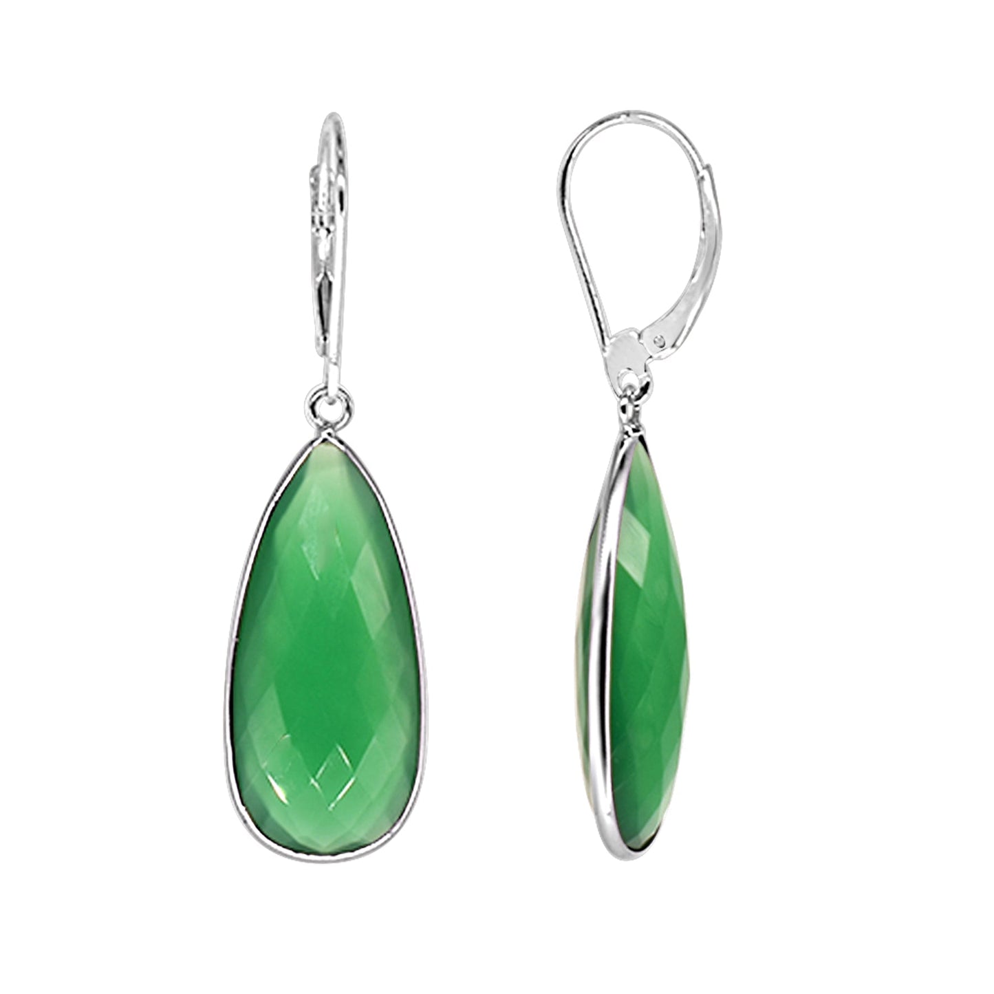 Sterling Silver Green Onyx Leverback Earrings freeshipping - Jewelmak Shop