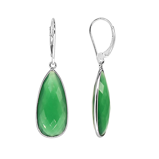 Sterling Silver Green Onyx Leverback Earrings freeshipping - Jewelmak Shop