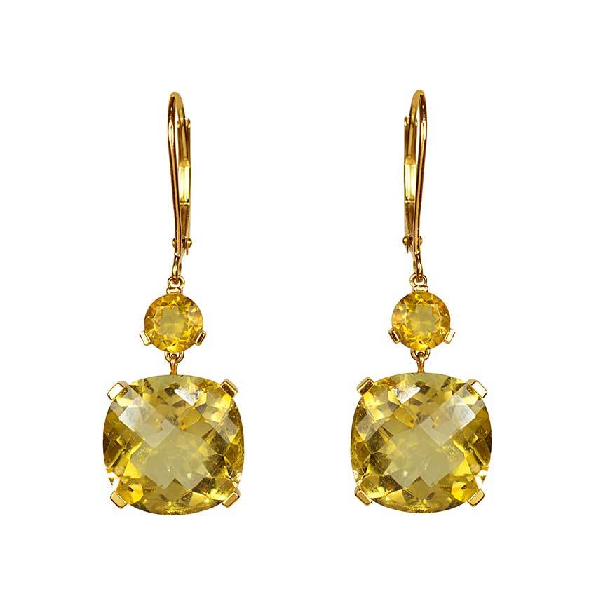 14k Citrine Cushion Dangle Leverback Earring freeshipping - Jewelmak Shop