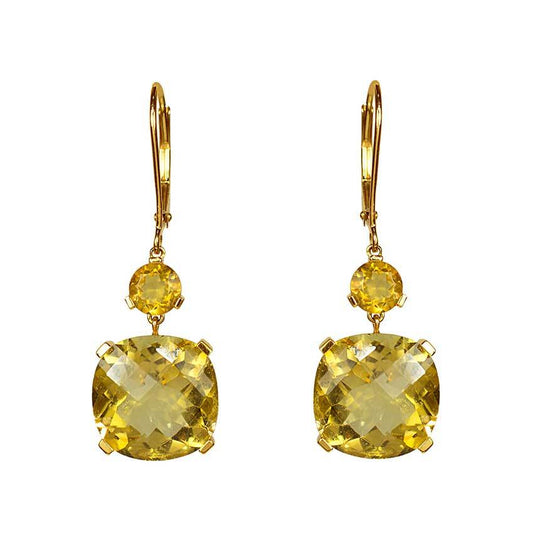 14k Citrine Cushion Dangle Leverback Earring freeshipping - Jewelmak Shop