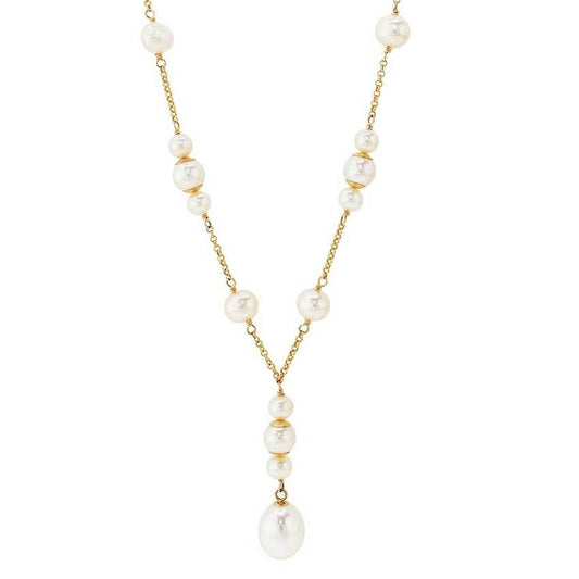 14k White Freshwater Pearl Y Necklace 18" freeshipping - Jewelmak Shop