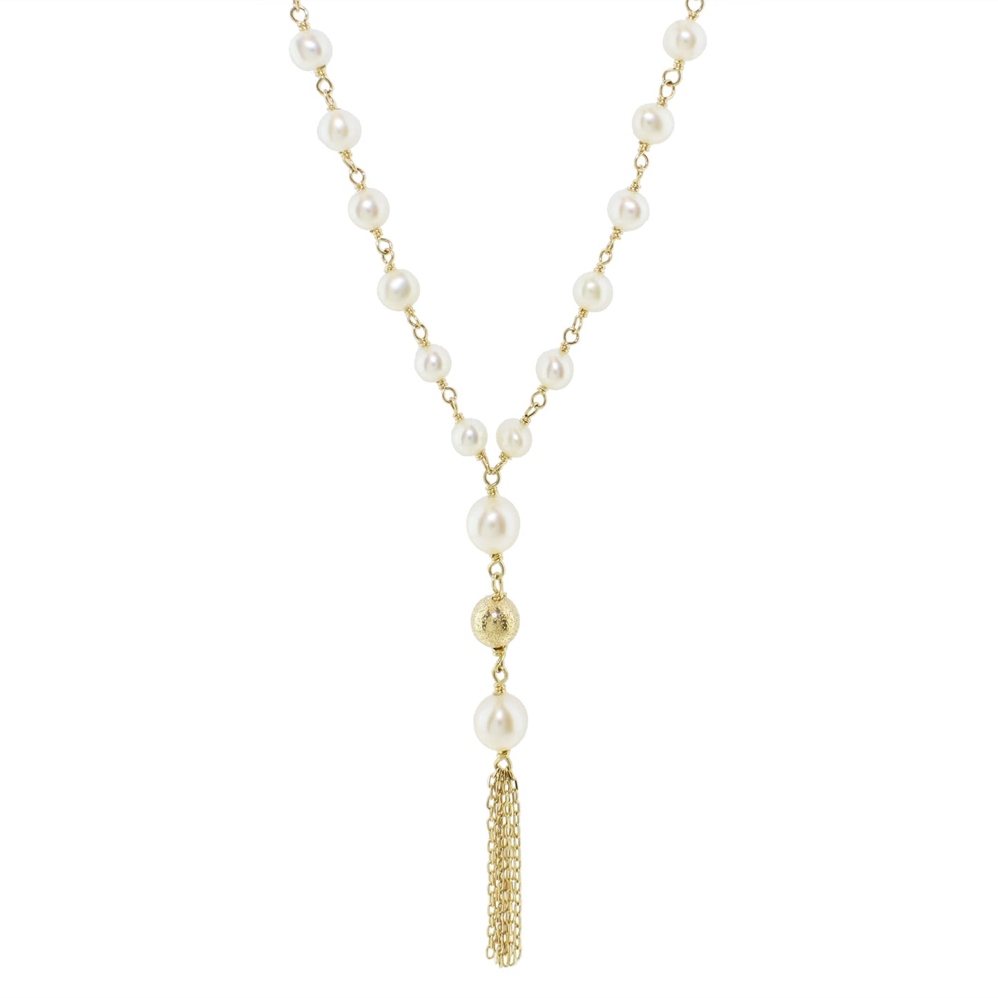 14k White Pearl Link Gold Fringe Y Necklace 18" freeshipping - Jewelmak Shop