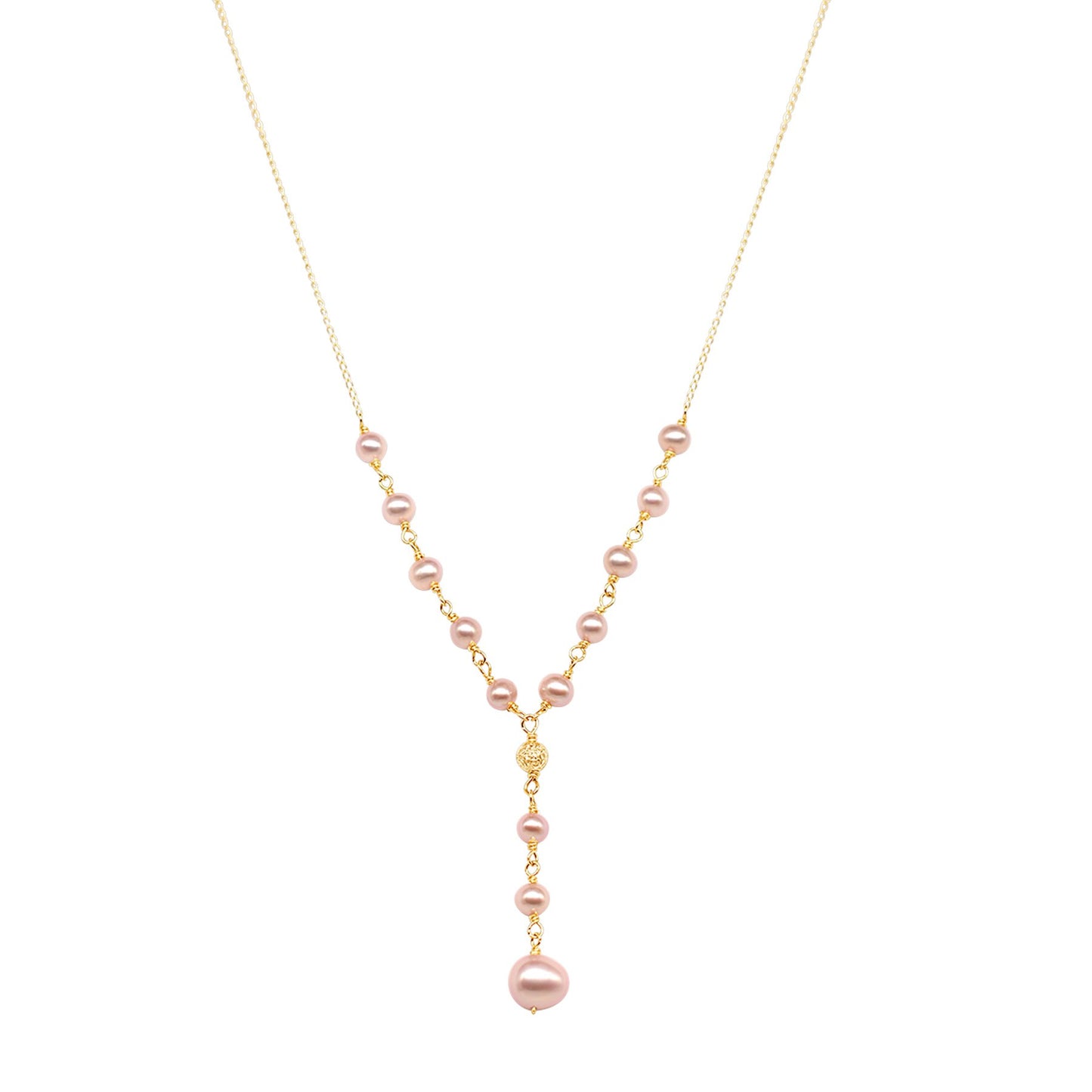 14k Pink Freshwater Pearl Y Necklace 17"