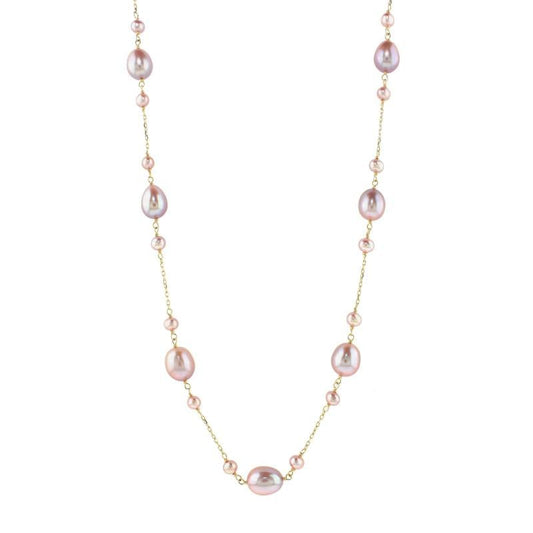 14k Natural Pink Pearl 7-Stat Link Necklace 17" freeshipping - Jewelmak Shop