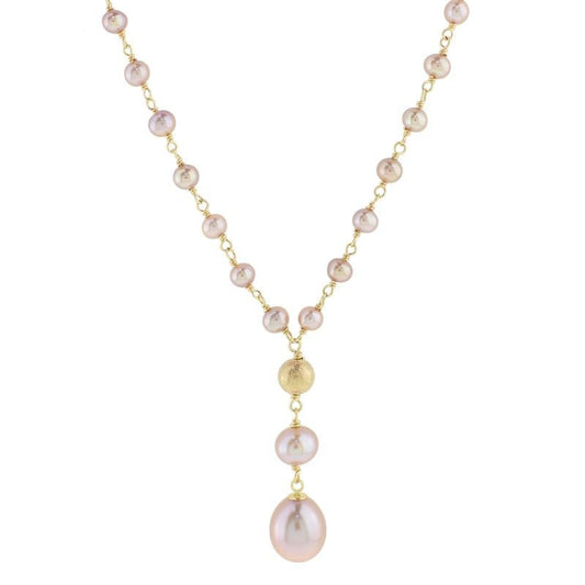 14k Natural Pink Pearl Link Y Necklace 18" freeshipping - Jewelmak Shop