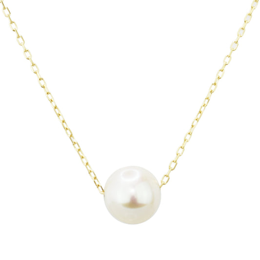 14k White Pearl Ball Slider Pendant Necklace 17/18" freeshipping - Jewelmak Shop