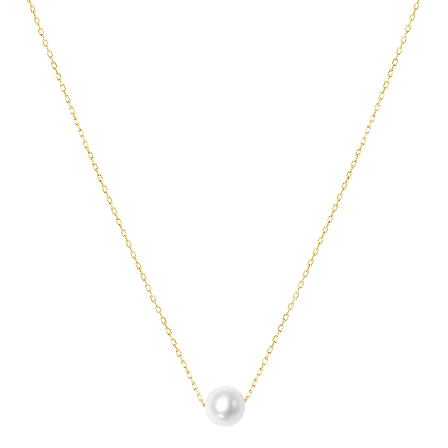 14k White Pearl Ball Slider Pendant Necklace 17" freeshipping - Jewelmak Shop