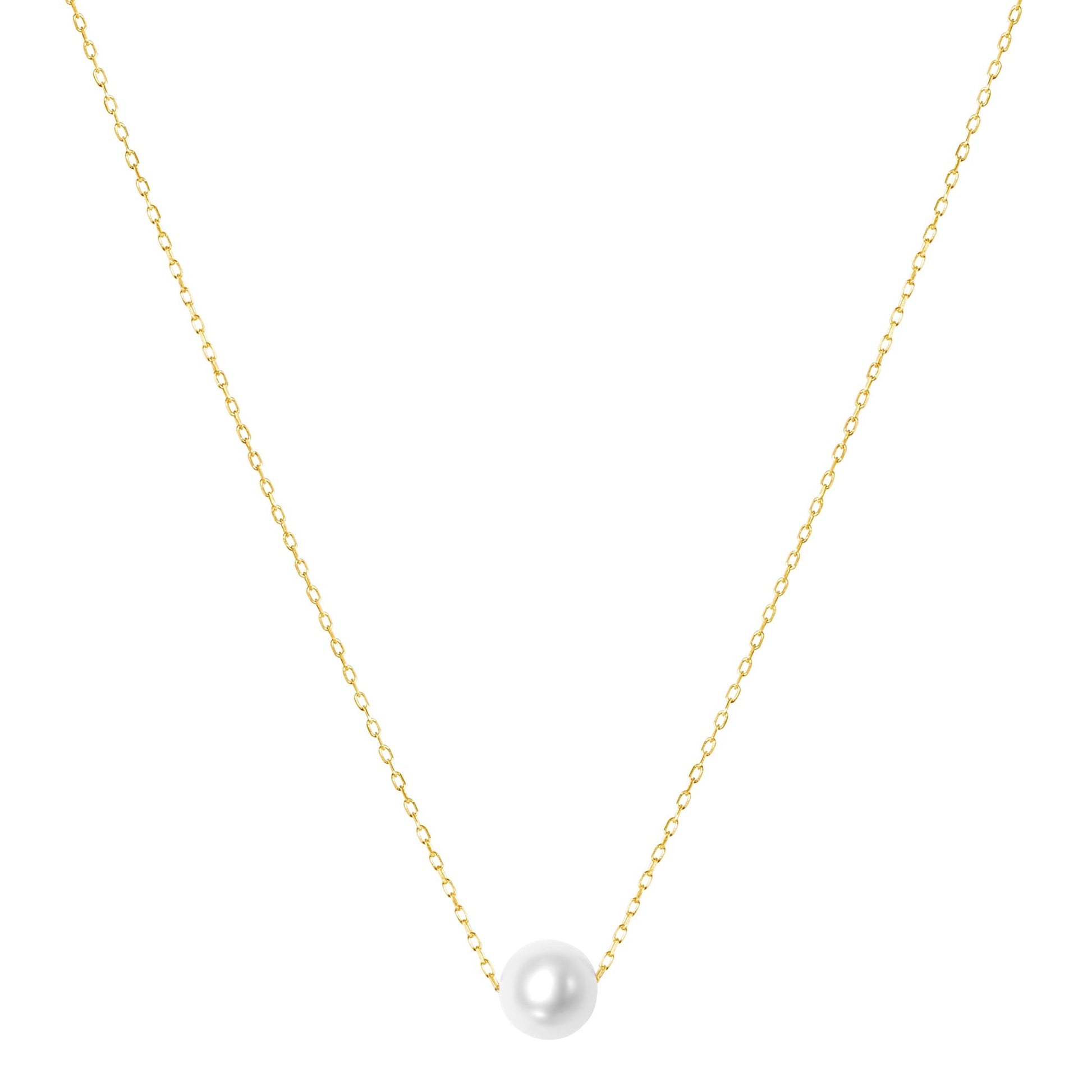 14k White Pearl Ball Slider Pendant Necklace 17" freeshipping - Jewelmak Shop