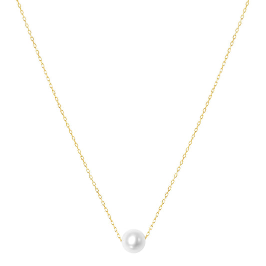 14k White Pearl Ball Slider Pendant Necklace 17" freeshipping - Jewelmak Shop