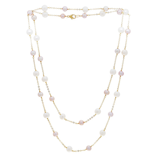 14k White & Pink Freshwater Pearl Station Necklace 36"