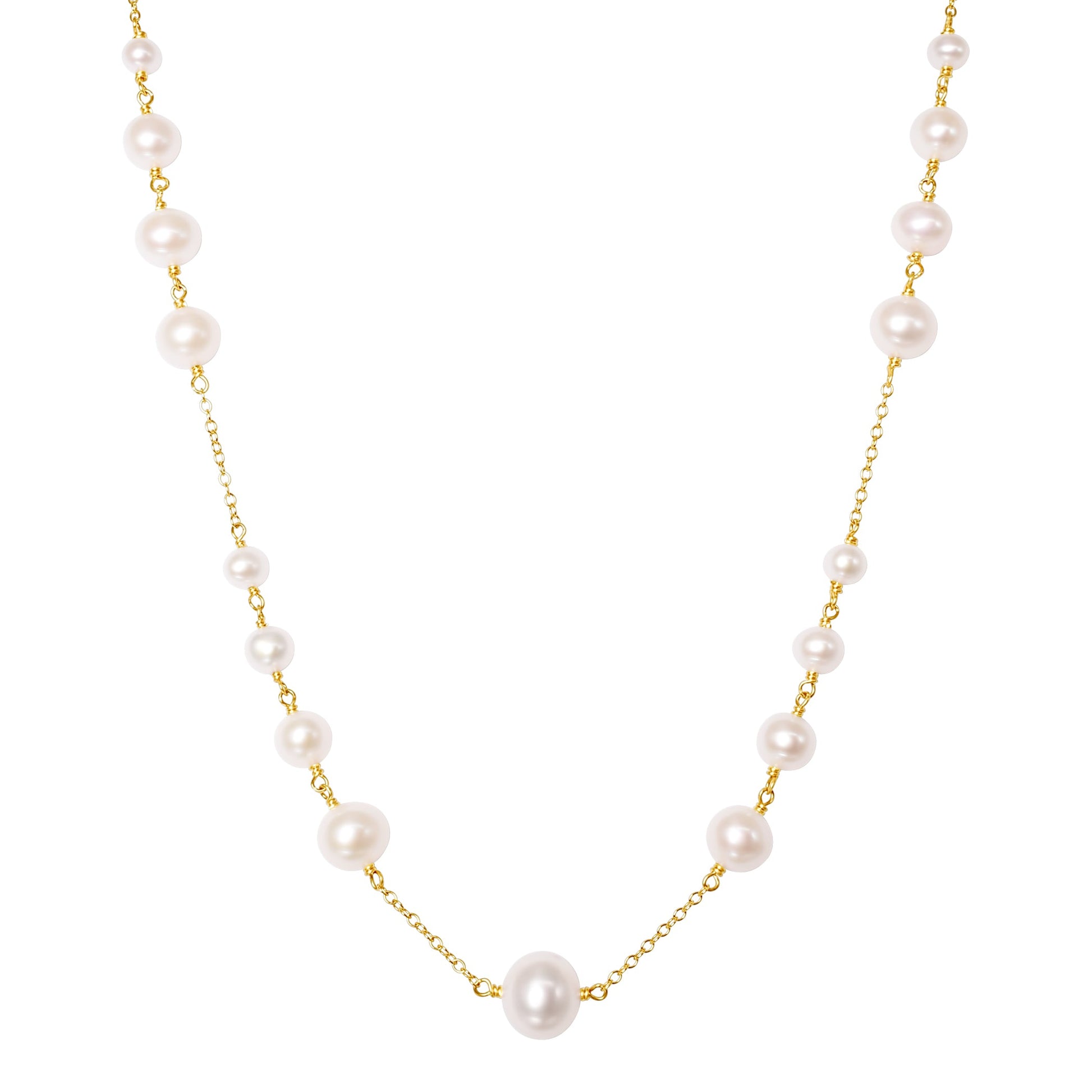 14k White Freshwater Pearl Station Necklace 18" freeshipping - Jewelmak Shop