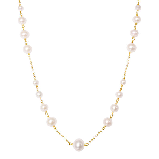 14k White Freshwater Pearl Station Necklace 18" freeshipping - Jewelmak Shop