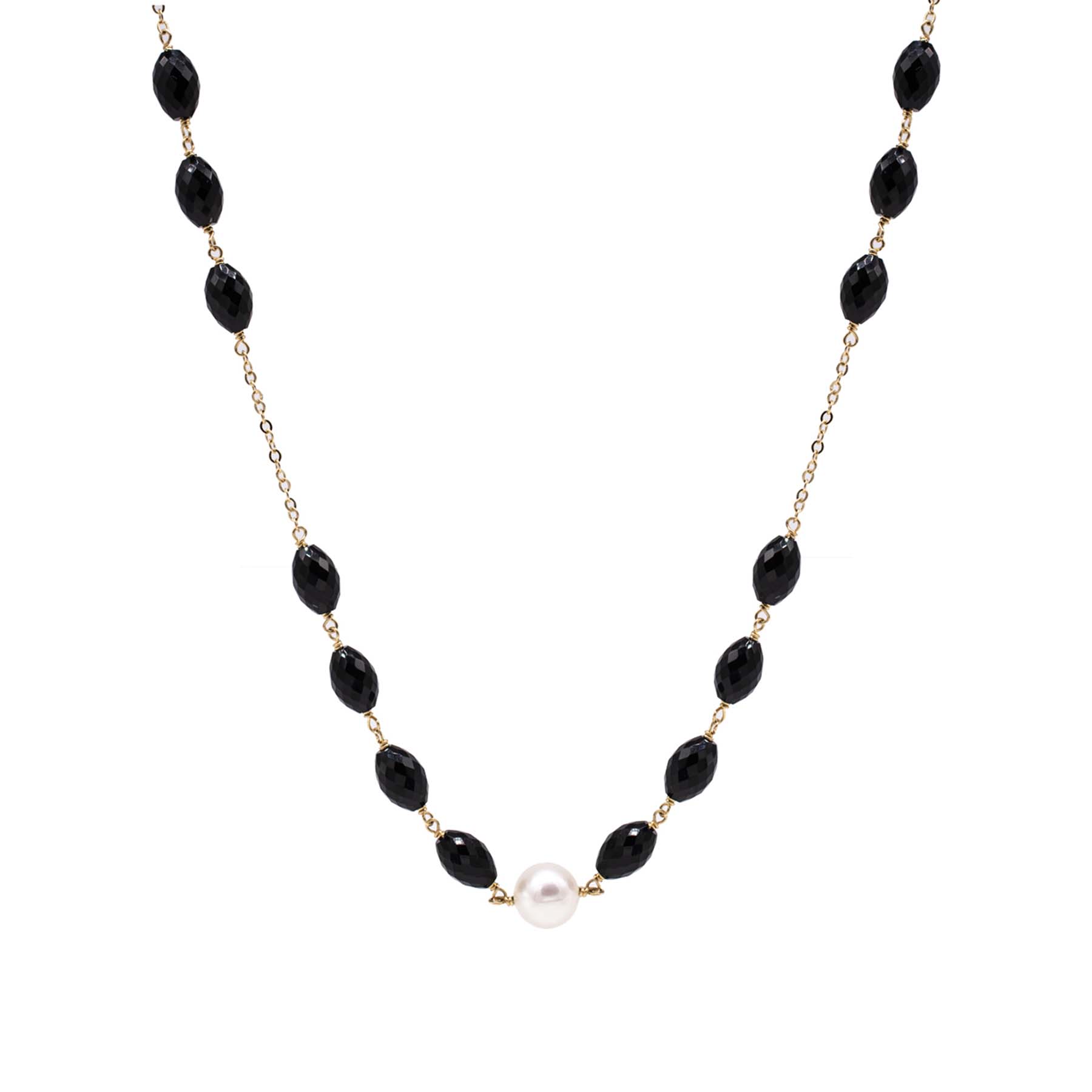 14k White Freshwater Pearl Black Onyx Link Necklace 18" freeshipping - Jewelmak Shop