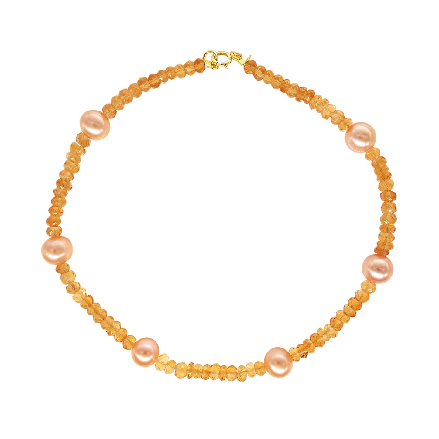 Beaded Citrine and Pink Freshwater Pearl Anklet 14k Rondelle Beaded Gemstone and Pink Freshwater Pearl Anklet 9.5" Jewelmak Shop