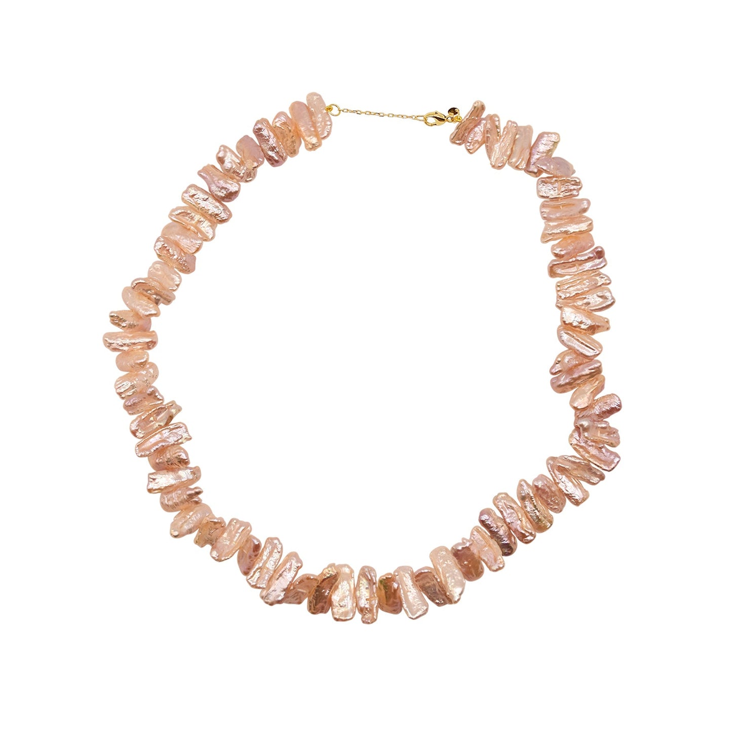 14k Natural Pink Biwa Style Pearl Necklace with Yellow Gold Clasp 17/18" freeshipping - Jewelmak Shop