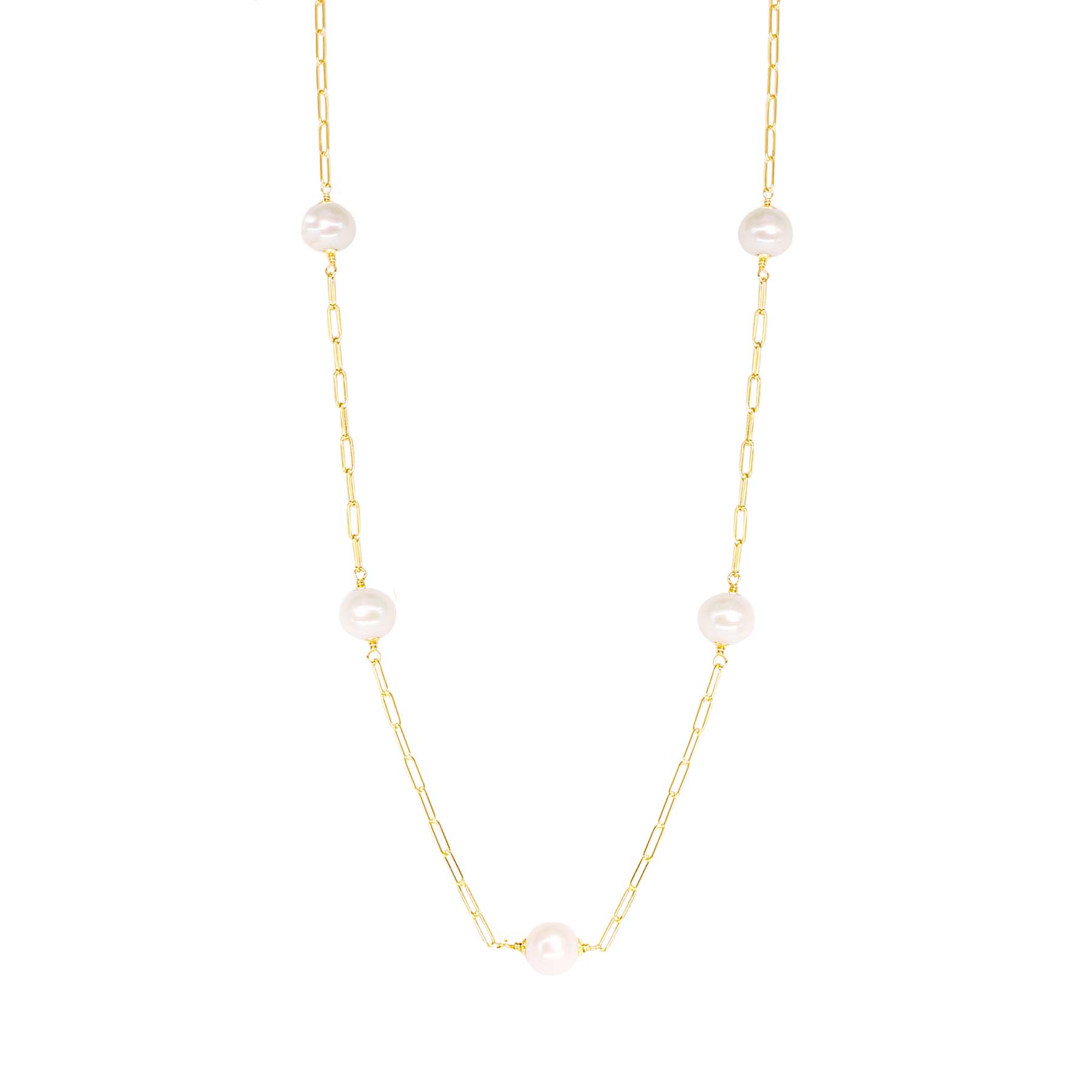 14k Freshwater White Pearl Paper Clip Station Necklace 17/18" freeshipping - Jewelmak Shop