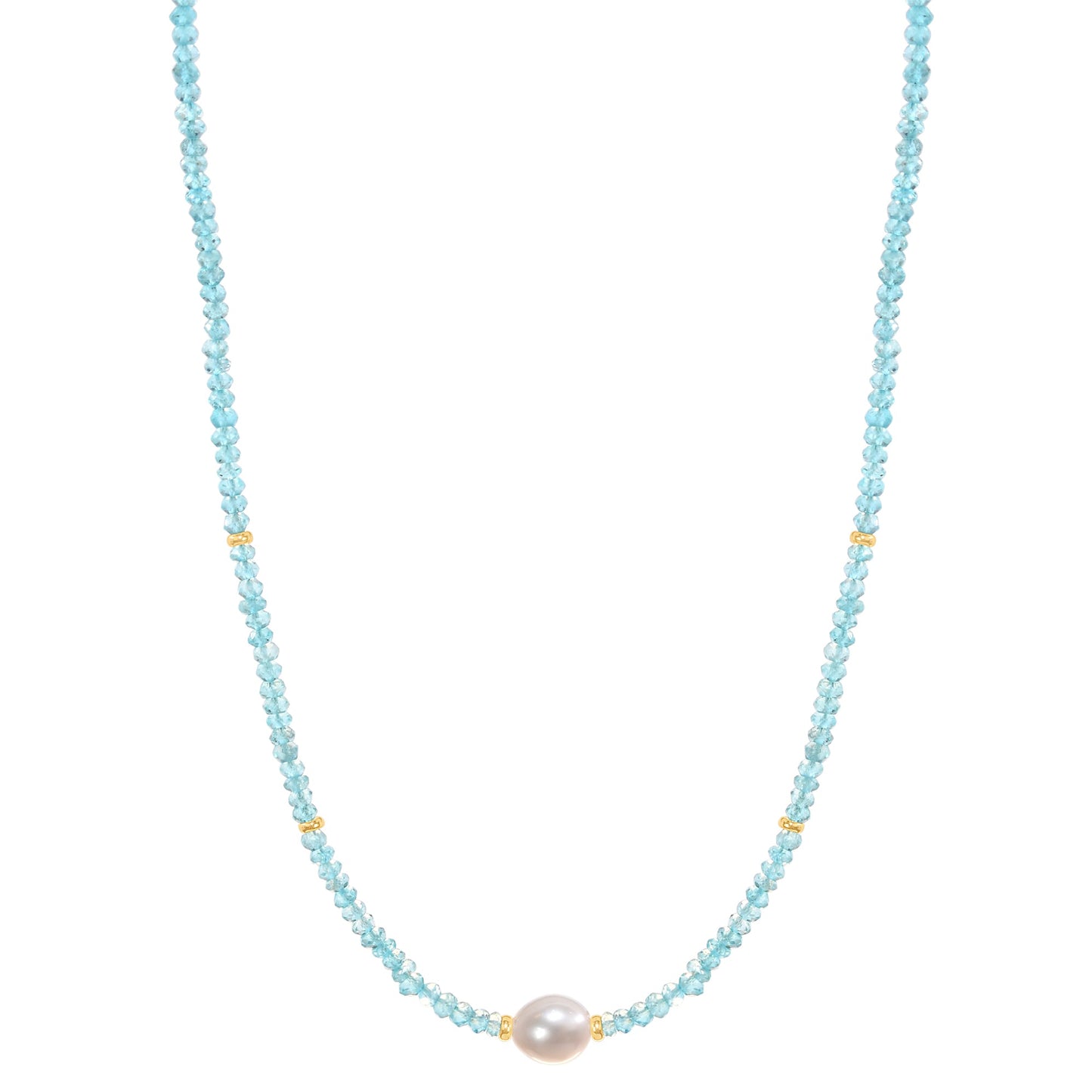 14k Apatite White Freshwater Pearl Center Necklace 17" Jewelmak Shop