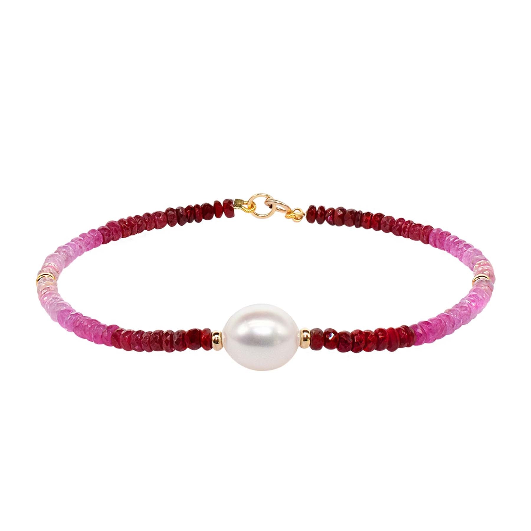 14k Ruby White Pearl Bracelet freeshipping - Jewelmak Shop