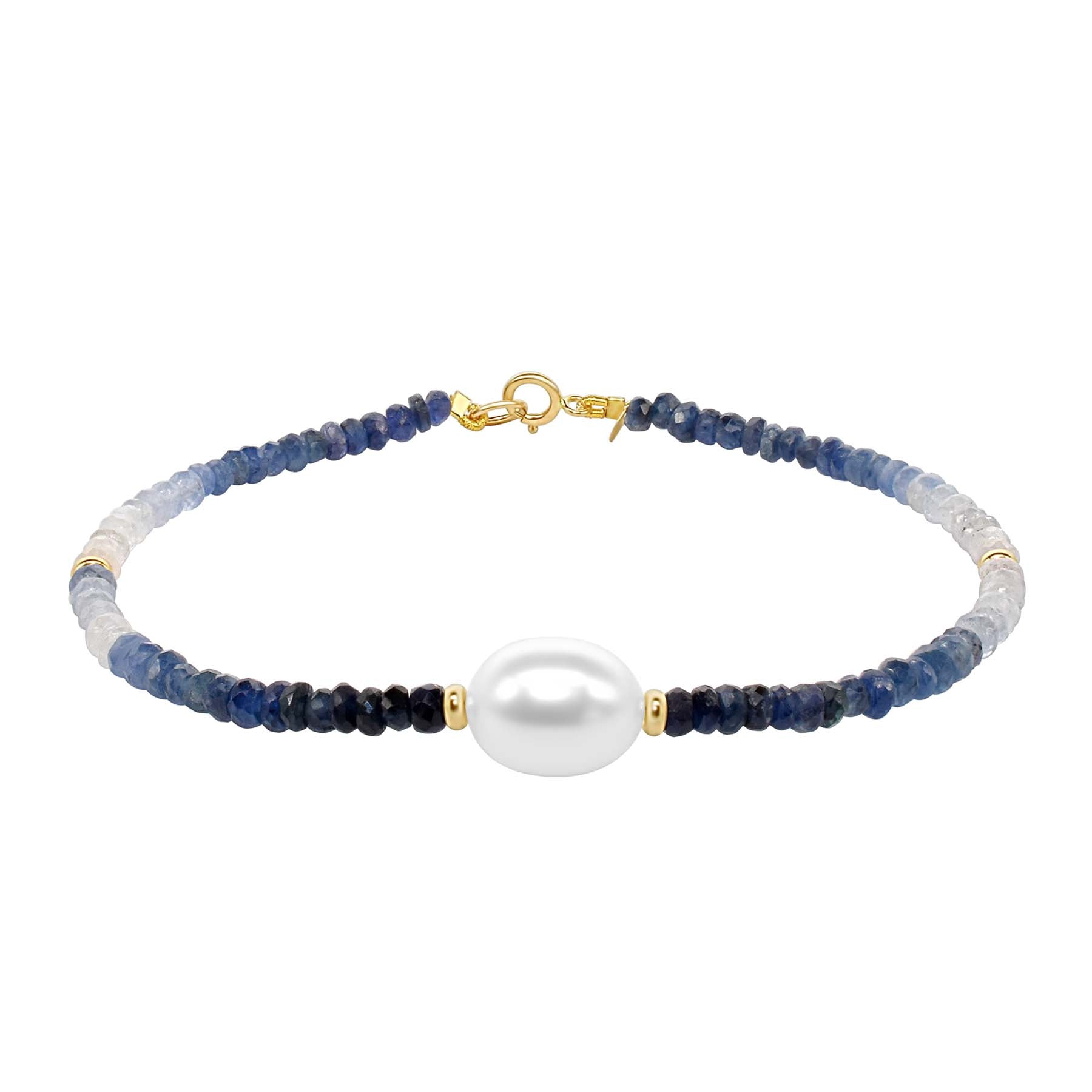 14k Sapphire White Freshwater Pearl Bracelet freeshipping - Jewelmak Shop