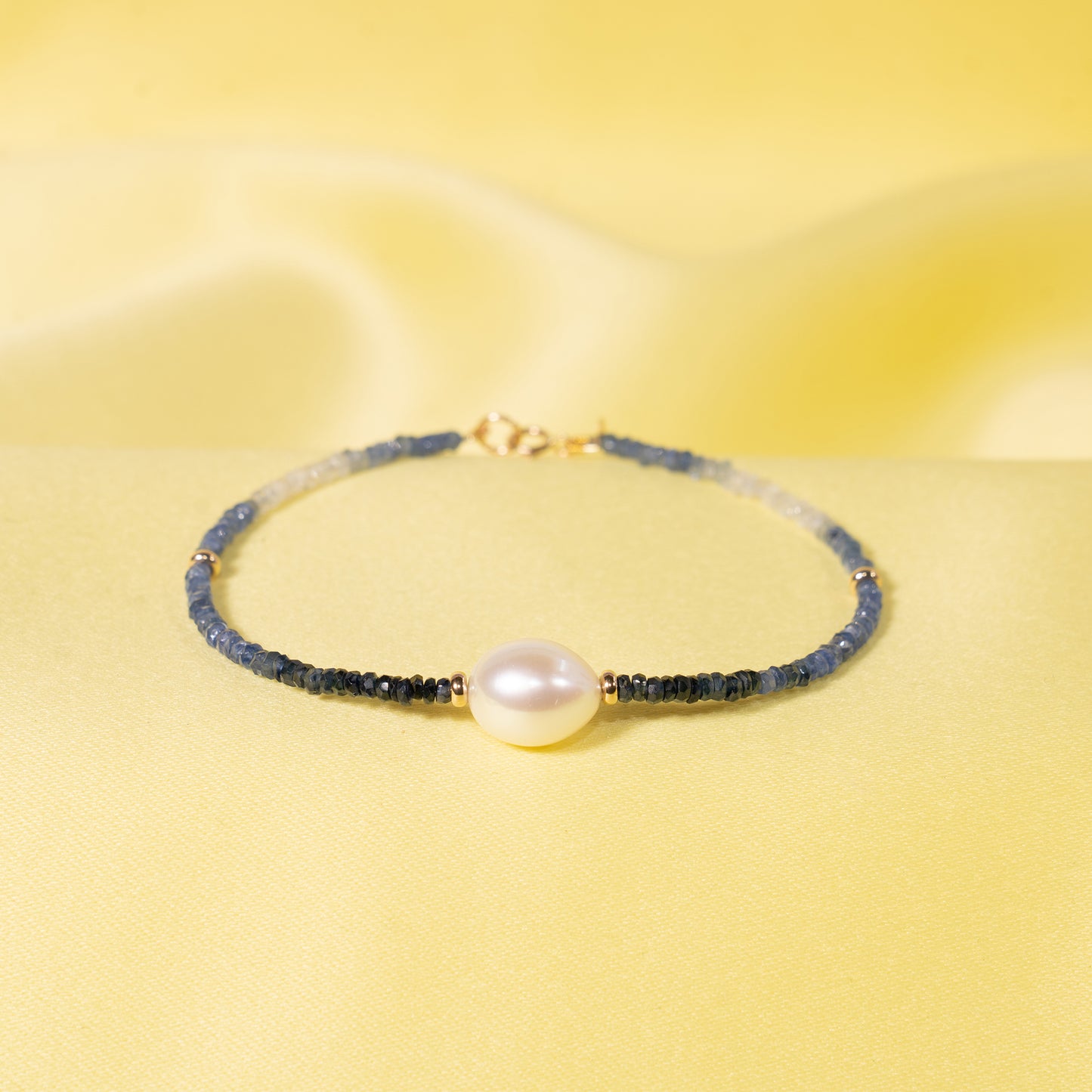 14k Sapphire White Freshwater Pearl Bracelet 6.5-7.5"