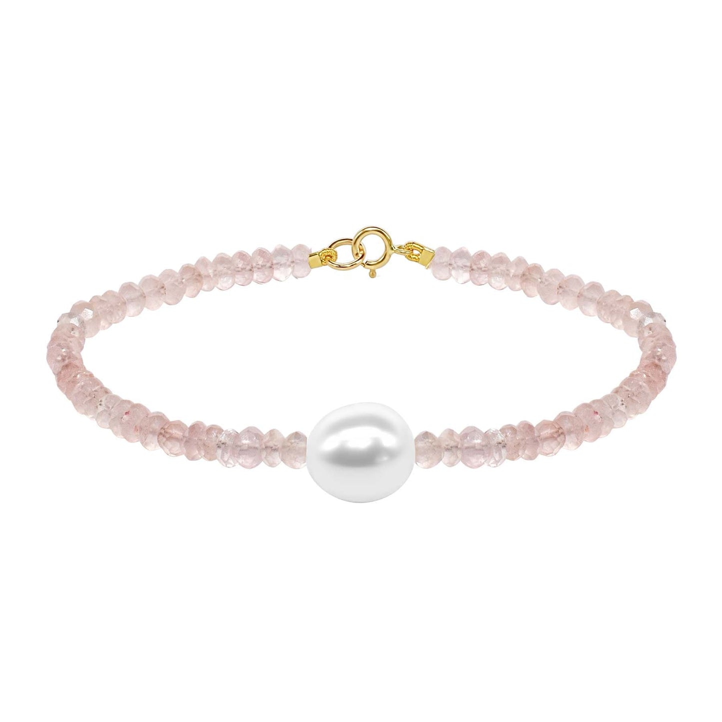 14k Rose Quartz Rondelle White Freshwater Bracelet 7.5" freeshipping - Jewelmak Shop