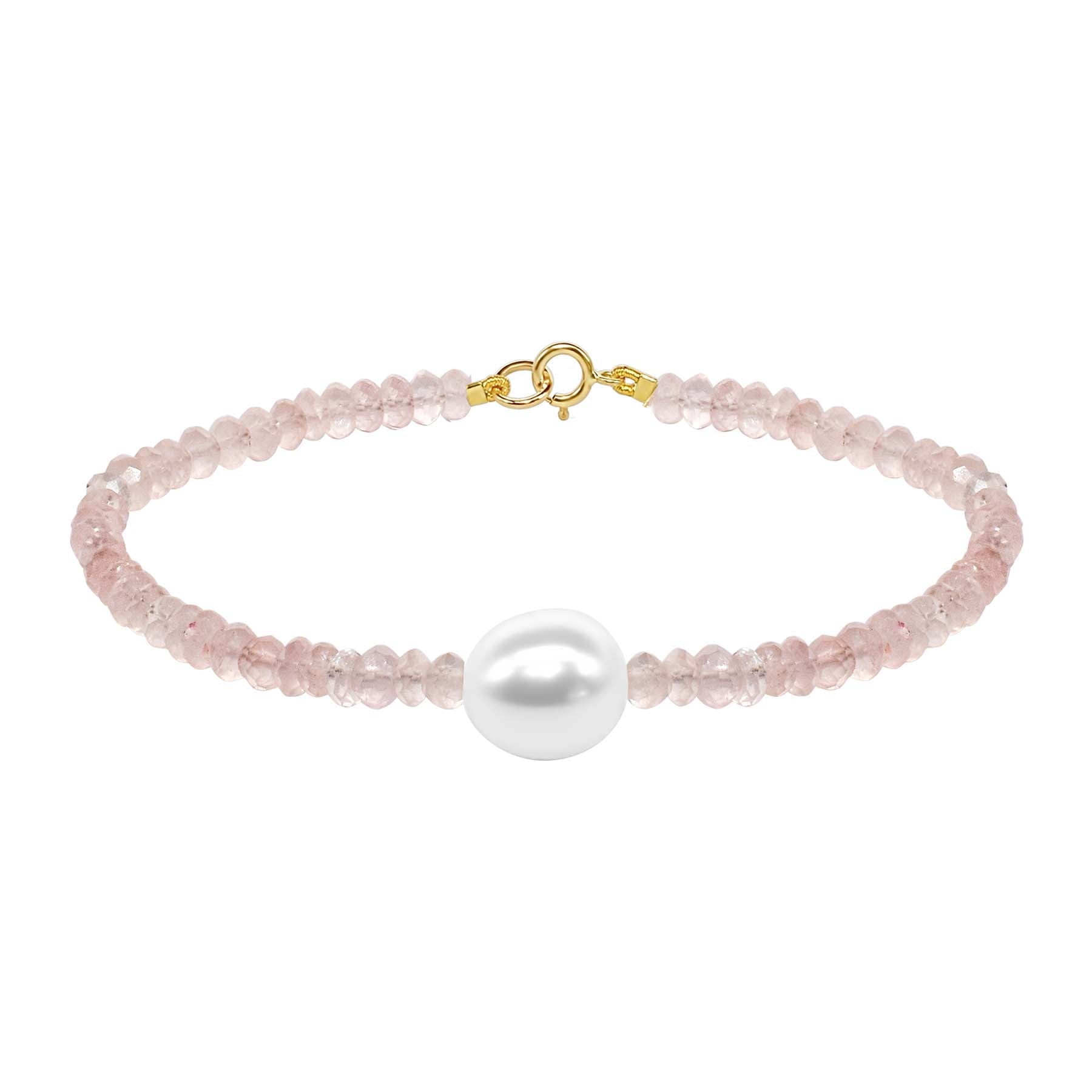 14k Rose Quartz Rondelle White Freshwater Bracelet 7.5" freeshipping - Jewelmak Shop